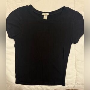 Black Ribbed Short Sleeve Top
